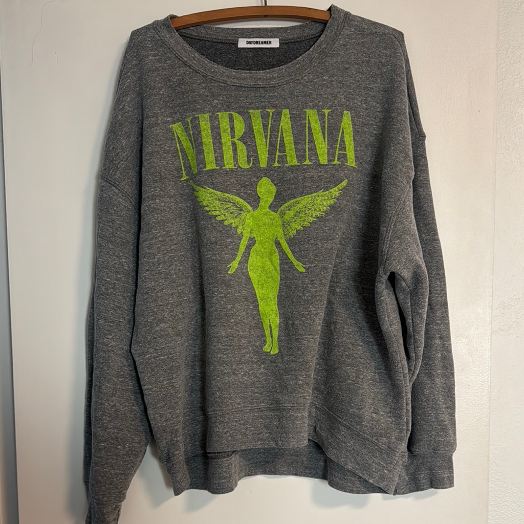 Daydreamer Gray Crewneck Sweatshirt With Neon Green Nirvana Graphic